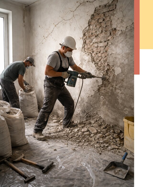 Демонтаж штукатурки со стен в Краснокаменске от 7359 руб/м² — быстро и недорого | ОТДЕЛОЧНИК-Ксн