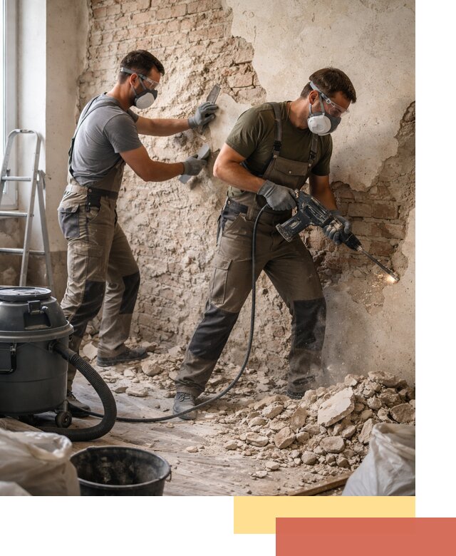 Демонтаж штукатурки со стен в Краснокаменске быстро и аккуратно