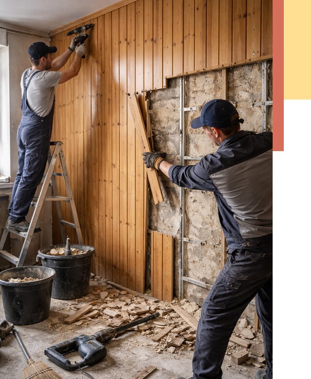 Демонтаж вагонки со стен в Краснокаменске от 1482 руб. — снятие, удаление, срочно | ОТДЕЛОЧНИК-Ксн