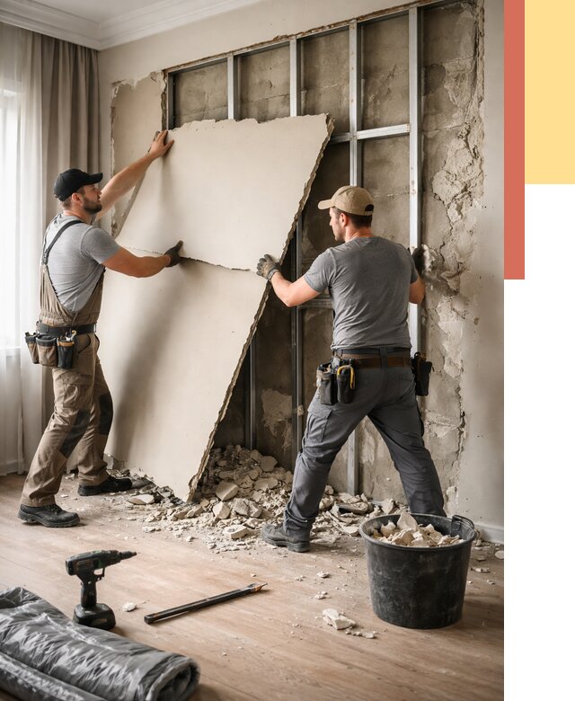 Демонтаж гипсокартона со стен в Краснокаменске от 358 руб. — услуги демонтажа | ОТДЕЛОЧНИК-Ксн