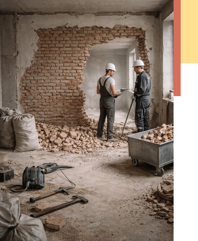 Демонтаж кирпичных стен в Краснокаменске от 4293 руб. — быстро, недорого, под ключ | ОТДЕЛОЧНИК-Ксн