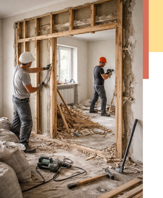 Демонтаж деревянных перегородок в Краснокаменске от 3271 руб. — быстро и недорого | ОТДЕЛОЧНИК-Ксн