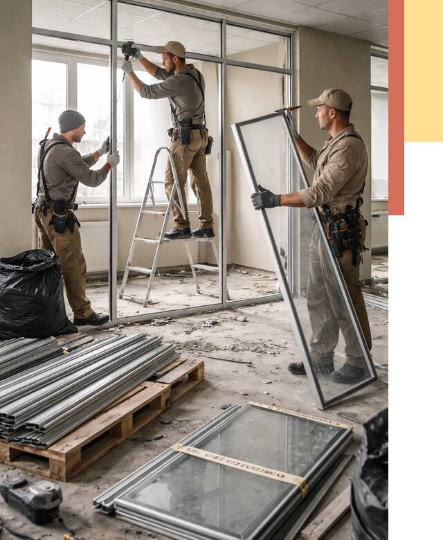 Демонтаж алюминиевых перегородок в Краснокаменске от 4293 руб. — быстро и недорого | ОТДЕЛОЧНИК-Ксн