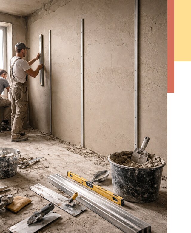 Штукатурка стен по маякам в Краснокаменске от 5622 руб./м² — выравнивание под ключ | ОТДЕЛОЧНИК-Ксн