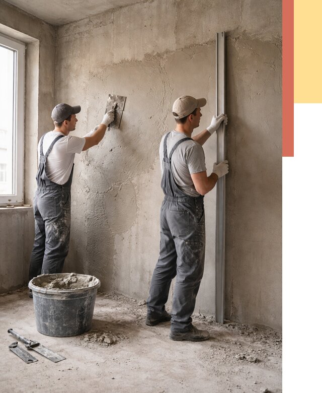 Штукатурка бетонных стен в Краснокаменске от 4599 руб/м² — качественно и быстро | ОТДЕЛОЧНИК-Ксн