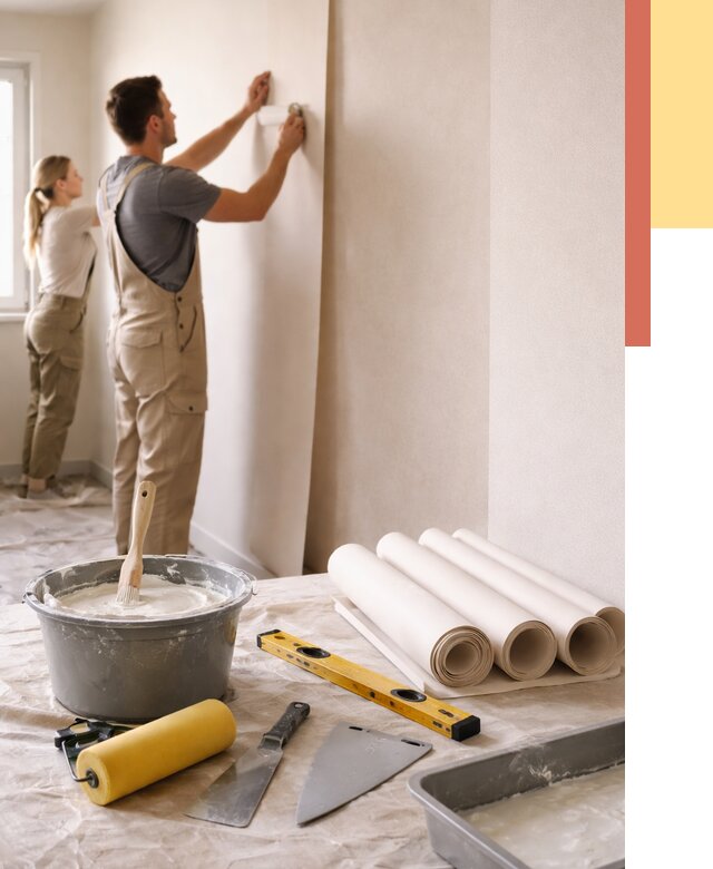 Поклейка бумажных обоев в Краснокаменске от 5622 руб./м2 — быстро и недорого | ОТДЕЛОЧНИК-Ксн