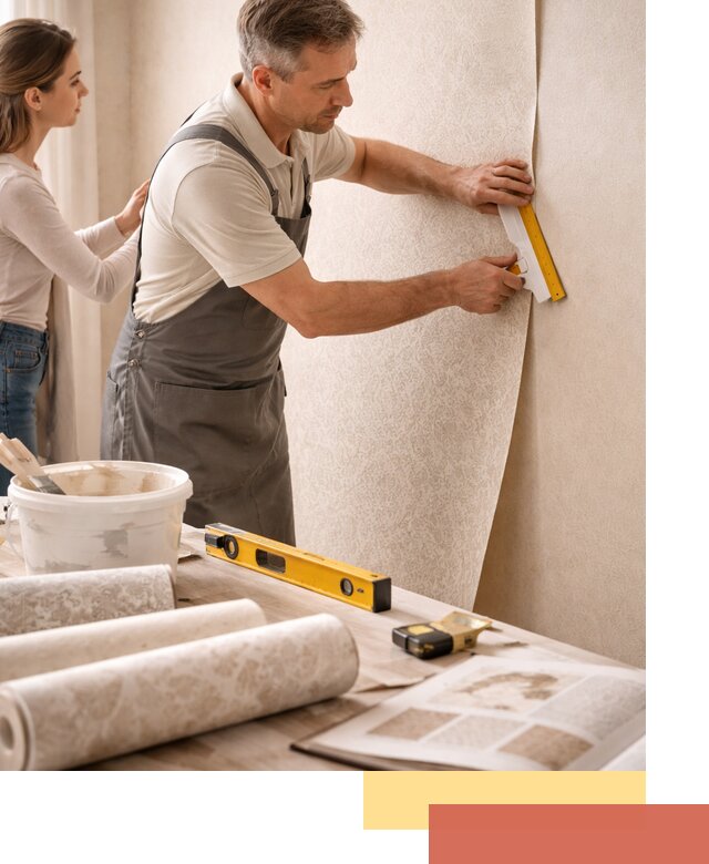 Поклейка обоев с подбором рисунка в Краснокаменске