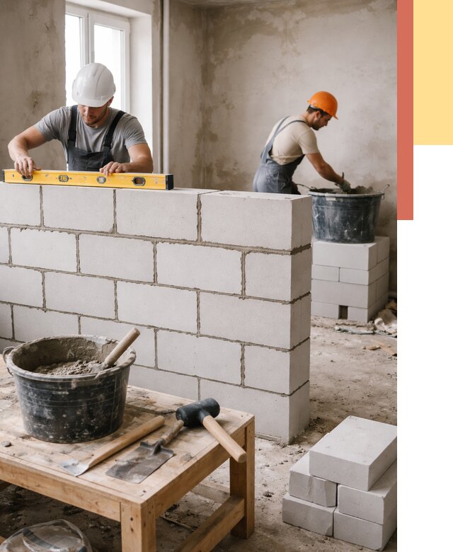 Кладка перегородок из газобетона в Краснокаменске от 3271 руб. под ключ | ОТДЕЛОЧНИК-Ксн