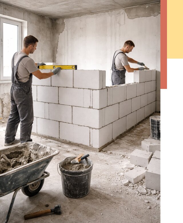 Кладка перегородок из ПГП в Краснокаменске от 2555 руб./м2 — монтаж и возведение под ключ | ОТДЕЛОЧНИК-Ксн