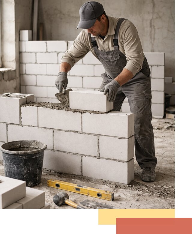 Кладка перегородок из силикатного блока в Краснокаменске