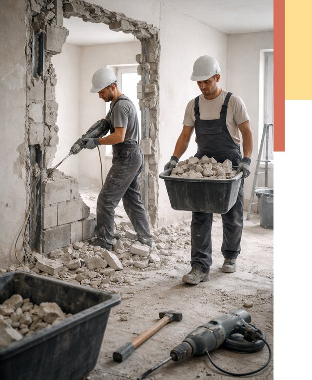 Демонтаж блоковых перегородок в Краснокаменске от 3833 руб. — быстро и недорого | ОТДЕЛОЧНИК-Ксн