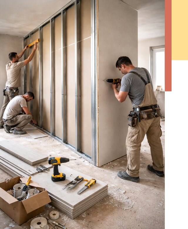 Монтаж однослойной перегородки из гипсокартона в Краснокаменске от 664 руб. | ОТДЕЛОЧНИК-Ксн