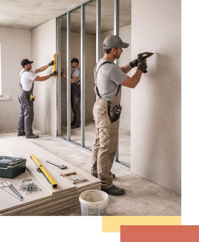 Однослойная перегородка из гипсокартона в Краснокаменске под ключ, монтаж и отделка