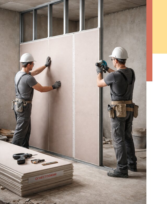Перегородка из огнестойкого гипсокартона в Краснокаменске от 1891 руб. под ключ | ОТДЕЛОЧНИК-Ксн