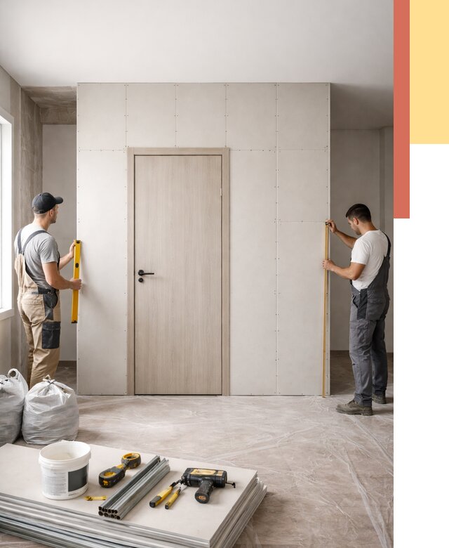 Перегородка из гипсокартона с дверью в Краснокаменске от 4599 руб. под ключ | ОТДЕЛОЧНИК-Ксн