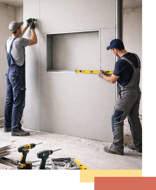 Перегородка из гипсокартона с нишей под декор в Краснокаменске