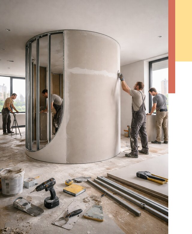 Радиусная перегородка из гипсокартона в Краснокаменске от 2964 руб. под ключ | ОТДЕЛОЧНИК-Ксн