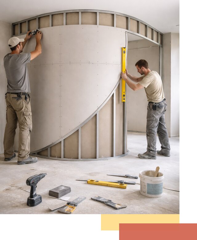 Радиусная перегородка из гипсокартона в Краснокаменске под ключ