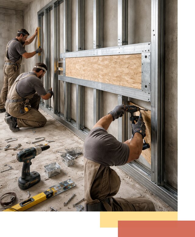 Усиленная перегородка для крепления тяжёлых конструкций в Краснокаменске