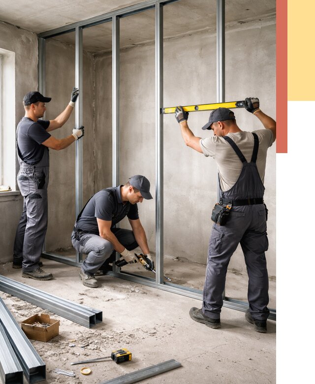 Монтаж каркаса перегородки из профиля в Краснокаменске от 767 руб. | ОТДЕЛОЧНИК-Ксн