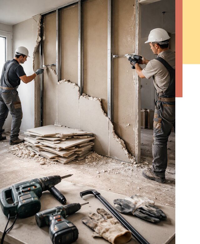 Демонтаж перегородки из гипсокартона в Краснокаменске от 1227 руб. быстро и недорого | ОТДЕЛОЧНИК-Ксн