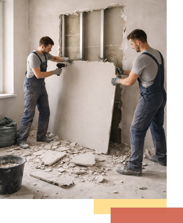 Демонтаж перегородки из гипсокартона в Краснокаменске быстрый и аккуратный