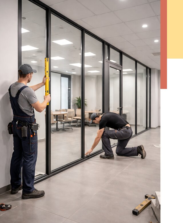 Каркасные стеклянные перегородки в Краснокаменске под ключ от 9403 руб. | ОТДЕЛОЧНИК-Ксн