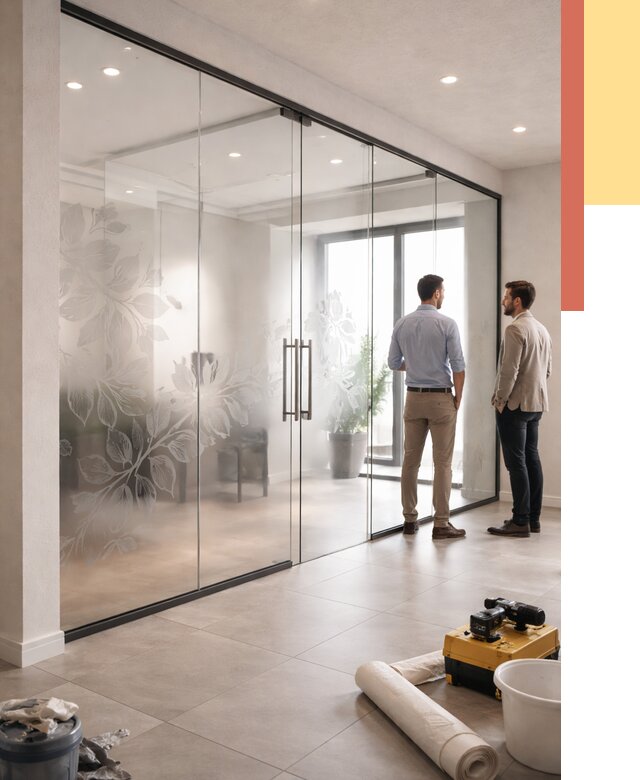 Стеклянные перегородки с рисунком в Краснокаменске от 12776 руб. монтаж и нанесение | ОТДЕЛОЧНИК-Ксн