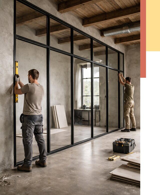 Стеклянные перегородки лофт в Краснокаменске от 10732 руб. под ключ | ОТДЕЛОЧНИК-Ксн