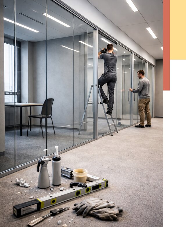 Стеклянные офисные перегородки в Краснокаменске от 8688 руб. — монтаж и установка | ОТДЕЛОЧНИК-Ксн