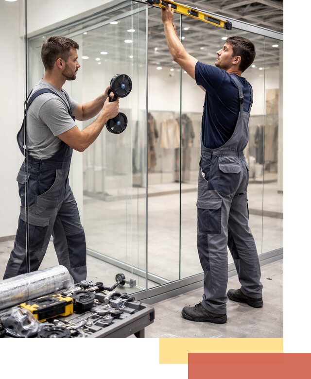 Стеклянные перегородки для магазинов в Краснокаменске — монтаж и установка