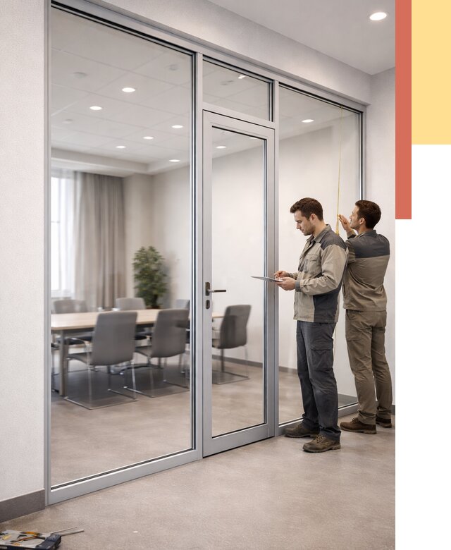 Установка и монтаж алюминиевых перегородок со стеклом в Краснокаменске от 8381 руб. | ОТДЕЛОЧНИК-Ксн