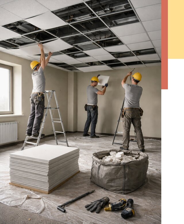 Демонтаж потолка Армстронг в Краснокаменске от 4599 руб. быстро и недорого | ОТДЕЛОЧНИК-Ксн