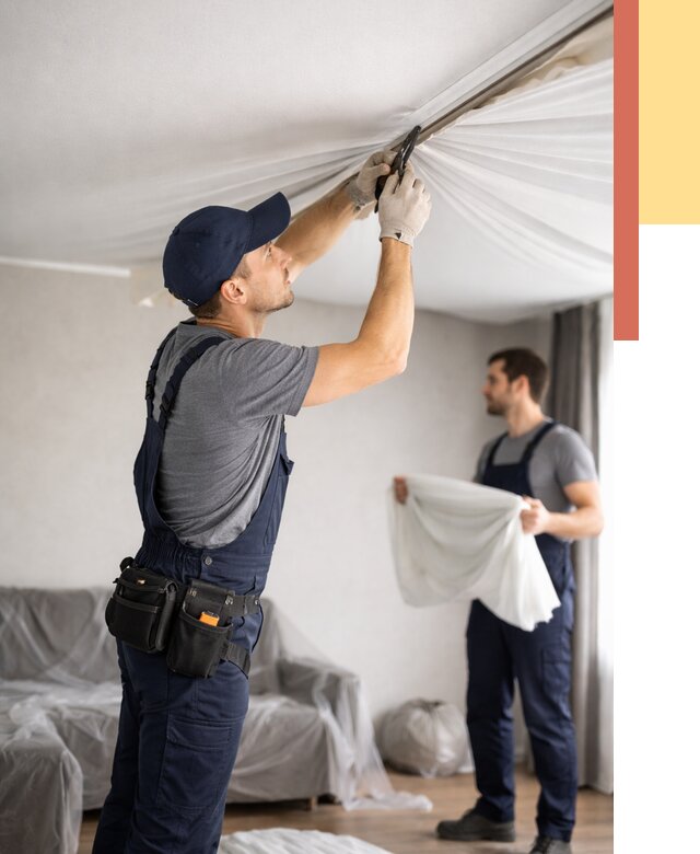 Демонтаж натяжного потолка в Краснокаменске от 4599 руб. — снятие и разбор под ключ | ОТДЕЛОЧНИК-Ксн