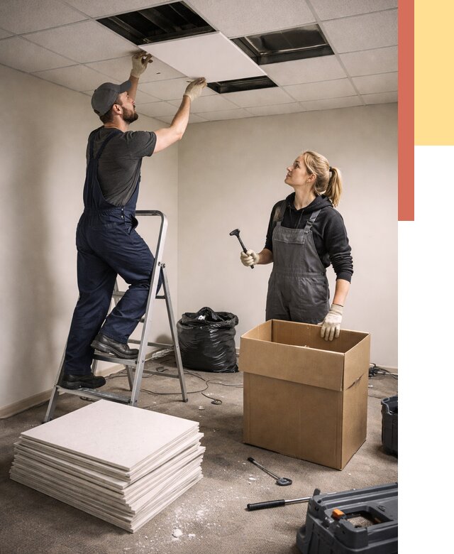 Демонтаж потолочной плитки в Краснокаменске от 4599 руб. быстро и недорого | ОТДЕЛОЧНИК-Ксн