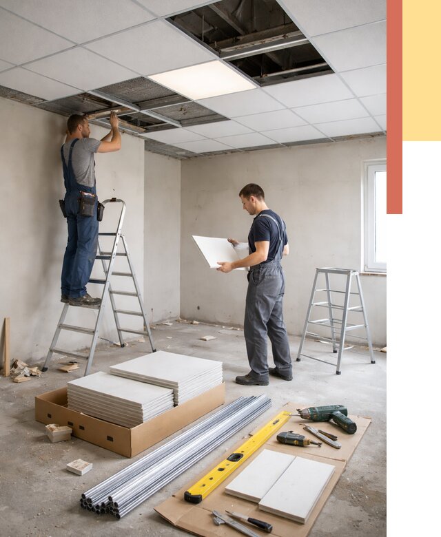 Монтаж потолка армстронг в Краснокаменске от 4599 руб/м2 — быстрая установка под ключ | ОТДЕЛОЧНИК-Ксн