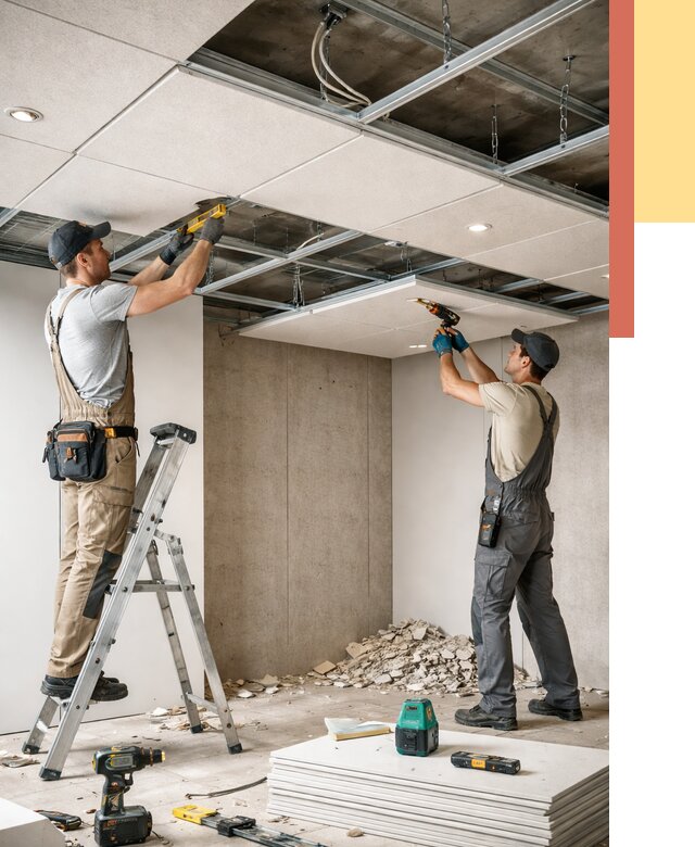 Монтаж акустического потолка в Краснокаменске от 6644 руб/м2 — быстро и недорого | ОТДЕЛОЧНИК-Ксн