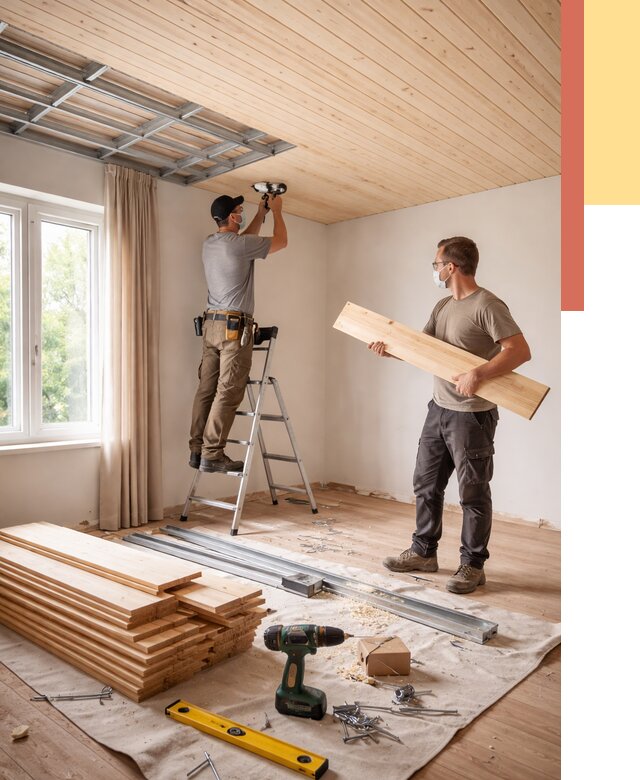 Монтаж потолка из вагонки в Краснокаменске от 6644 руб. | Быстро и недорого — ОТДЕЛОЧНИК-Ксн