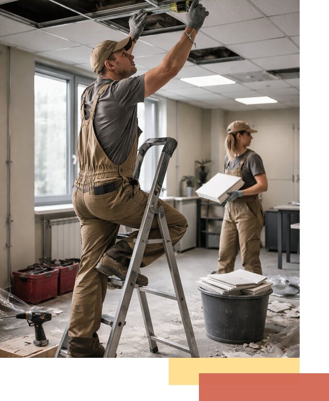 Ремонт потолка Армстронг и замена плит в Краснокаменске