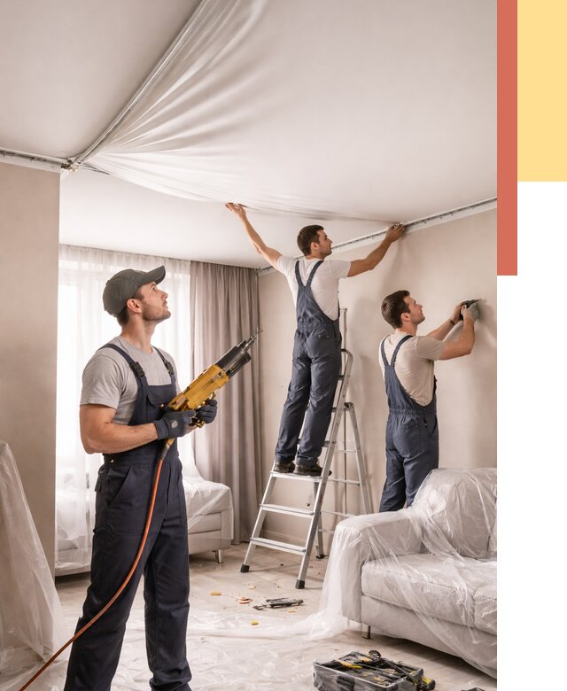 Установка натяжного потолка в Краснокаменске от 4599 руб. | Быстро и недорого — ОТДЕЛОЧНИК-Ксн