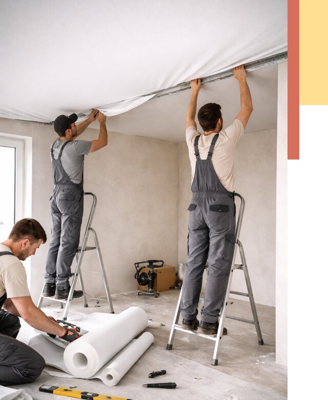 Монтаж тканевого натяжного потолка в Краснокаменске от 3577 руб. под ключ | ОТДЕЛОЧНИК-Ксн