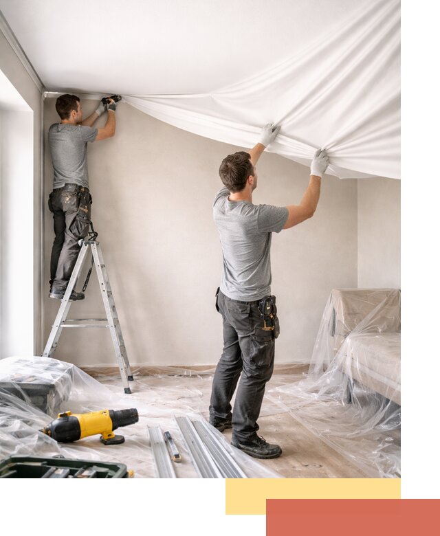 Монтаж тканевого натяжного потолка в Краснокаменске недорого и быстро