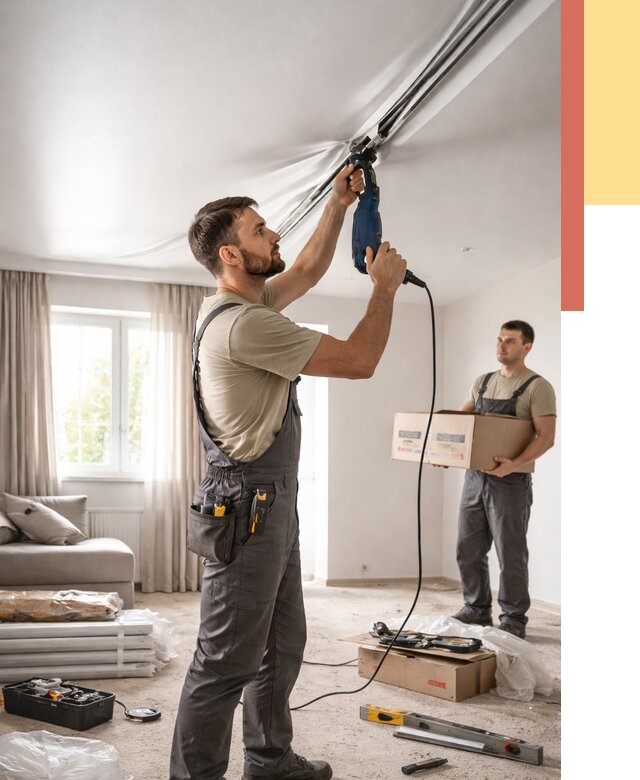 Монтаж сатинового натяжного потолка в Краснокаменске от 3577 руб. | Быстро, недорого — ОТДЕЛОЧНИК-Ксн