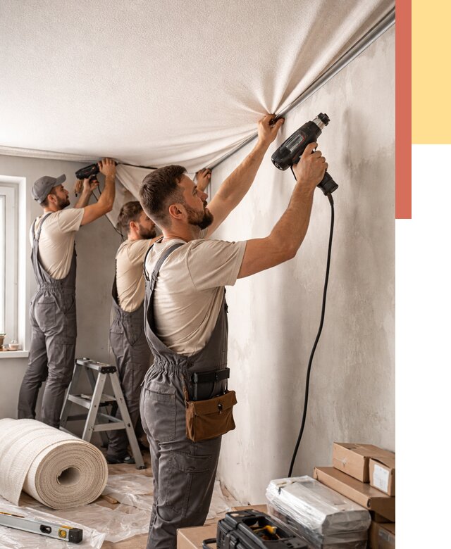 Монтаж фактурного натяжного потолка в Краснокаменске от 767 руб. — ОТДЕЛОЧНИК-Ксн