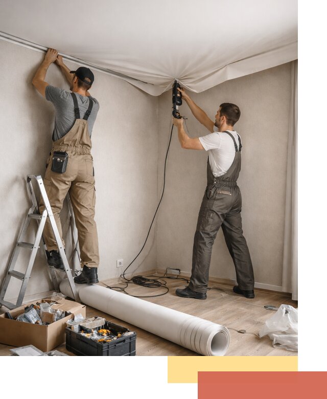 Монтаж цветного натяжного потолка в Краснокаменске за один день