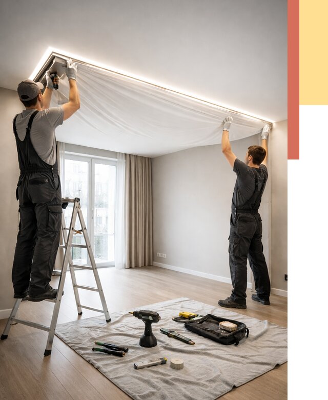 Монтаж парящего натяжного потолка в Краснокаменске от 4599 руб. быстро и недорого | ОТДЕЛОЧНИК-Ксн