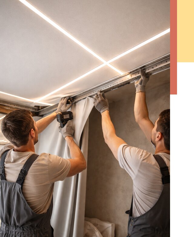 Монтаж натяжного потолка со световыми линиями в Краснокаменске от 1227 руб. | ОТДЕЛОЧНИК-Ксн