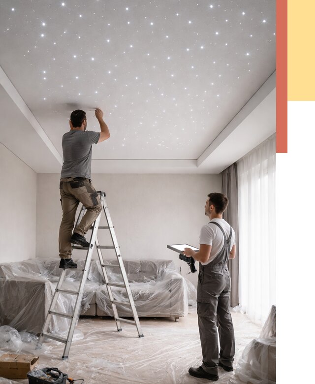 Монтаж натяжного потолка «звездное небо» в Краснокаменске от 6644 руб. | ОТДЕЛОЧНИК-Ксн