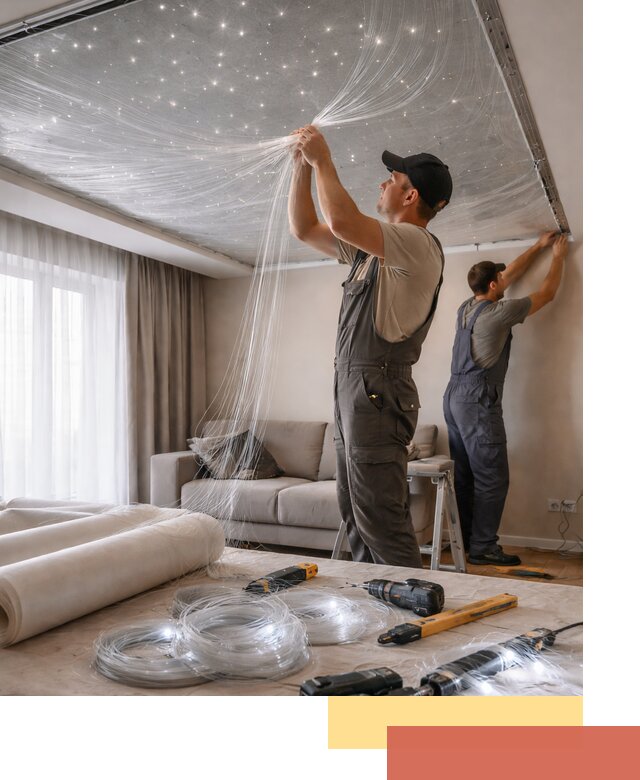 Монтаж натяжного потолка «Звездное небо» в Краснокаменске