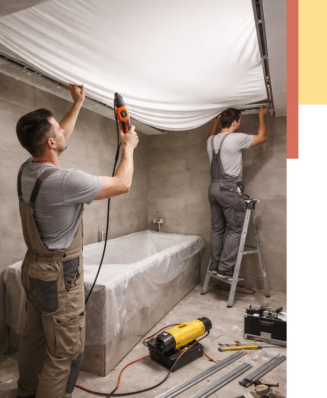 Монтаж натяжного потолка в ванной в Краснокаменске от 1227 руб. под ключ | ОТДЕЛОЧНИК-Ксн